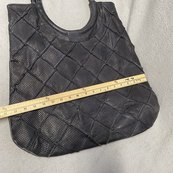 Anthropologie‎ Illona Tote Black Leather Lattice Shoulder Bag Large Read - Picture 2 of 13